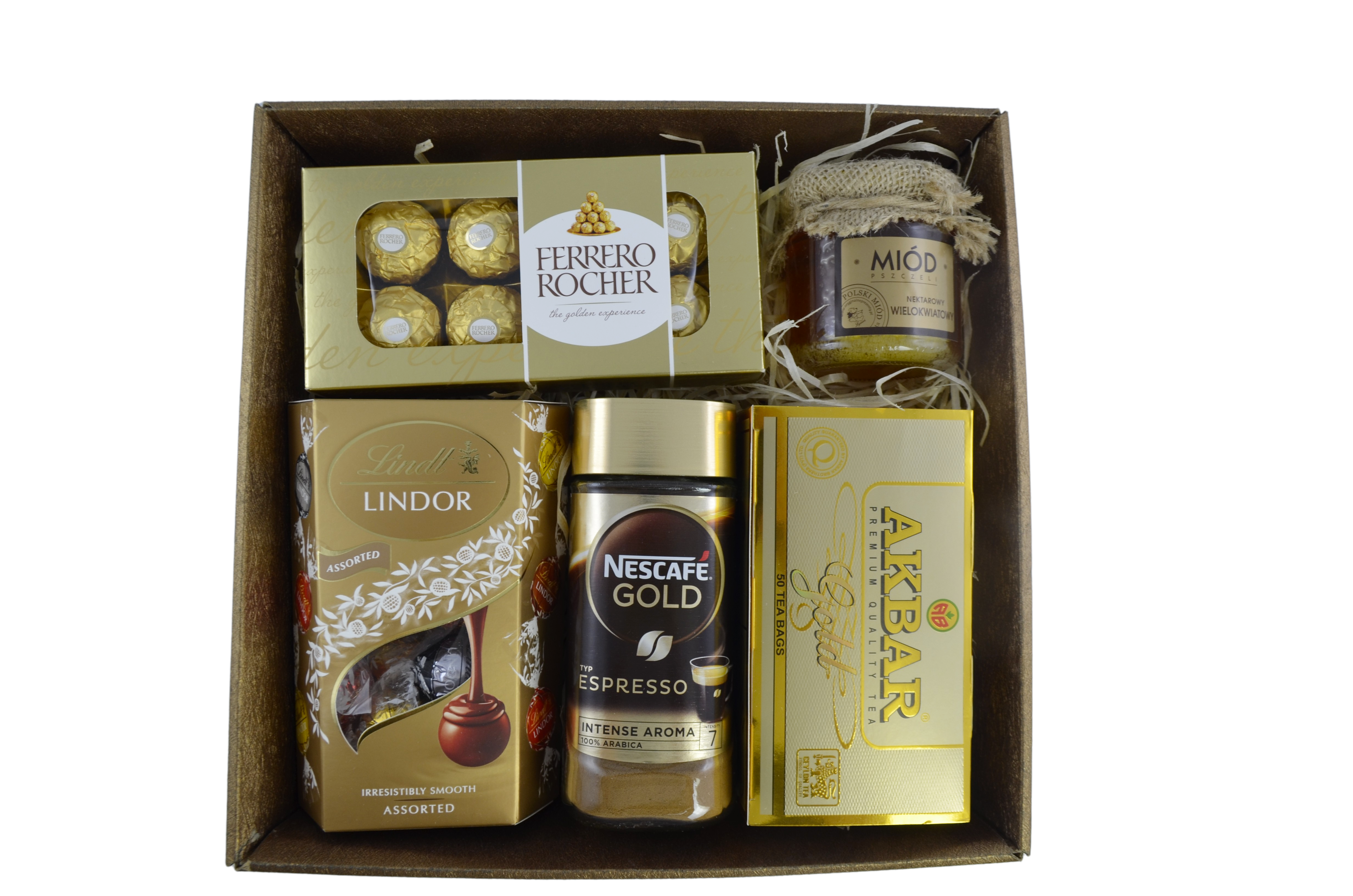 Kosz prezentowy okazjonalny zestaw upominkowy z miodem i kawą