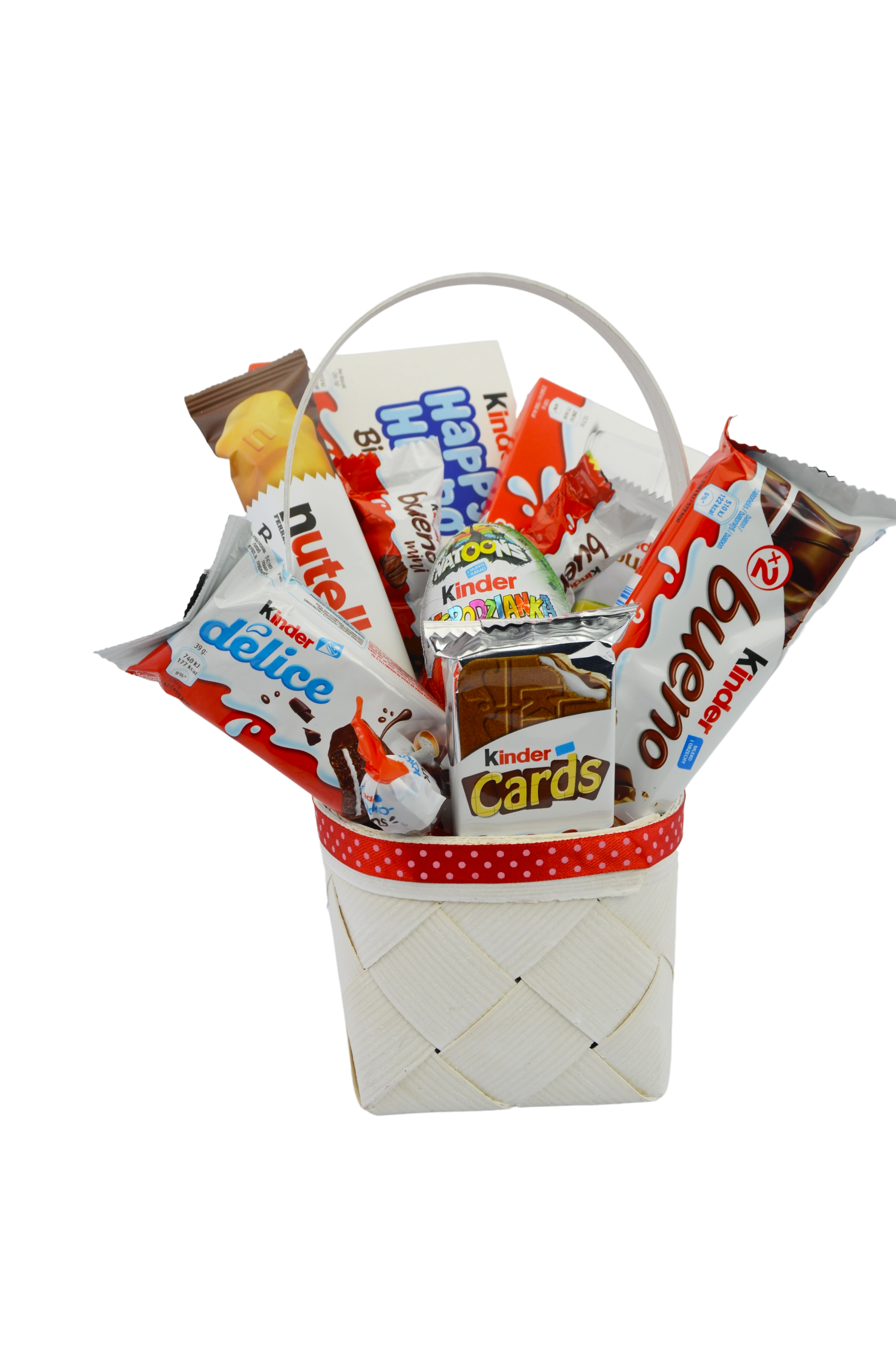 Kosz prezentowy Kinder zestaw słodyczy w koszyku prezent