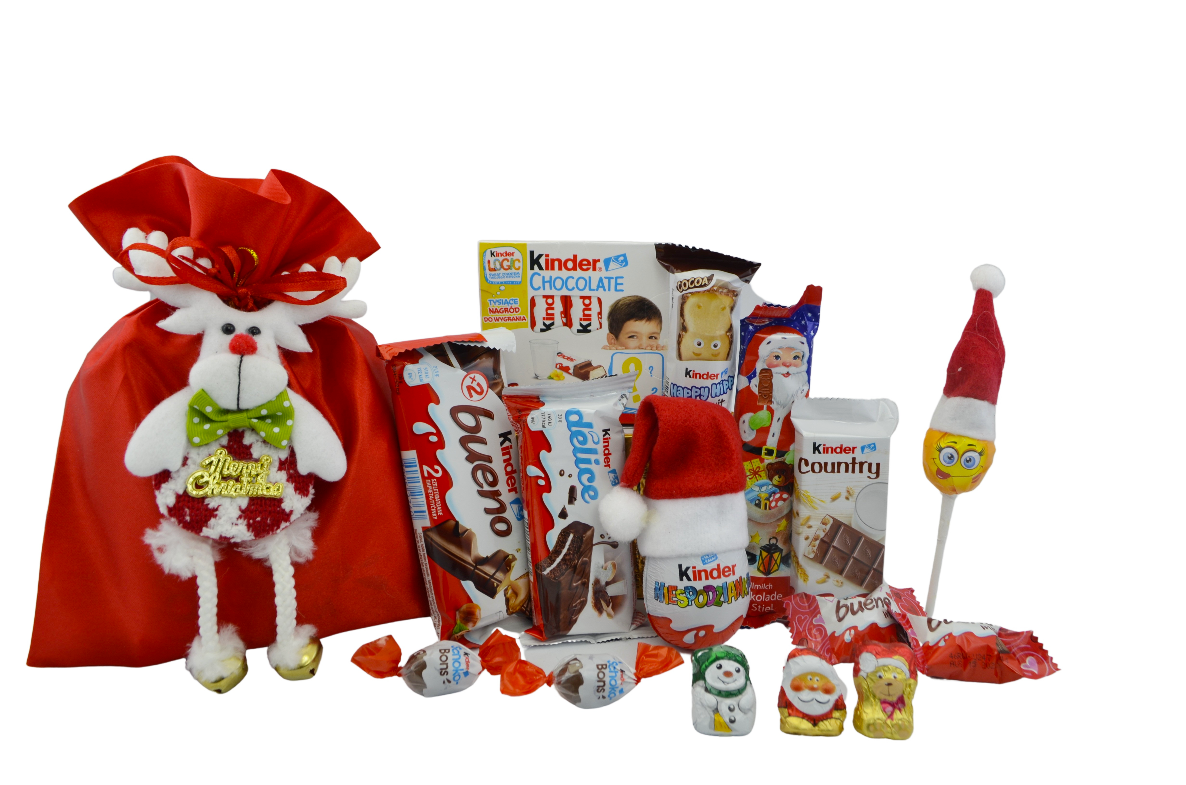 Świąteczny zestaw Kinder worek na Mikołaja renifer