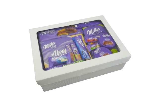 Zestaw słodyczy Milka w pudełku na prezent dla dziecka na urodziny