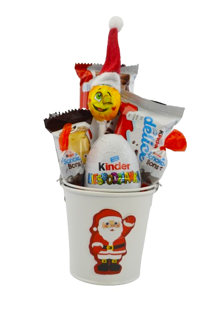 Zestaw słodyczy Kinder w wiaderku Mikołaj dla dzieci na Święta
