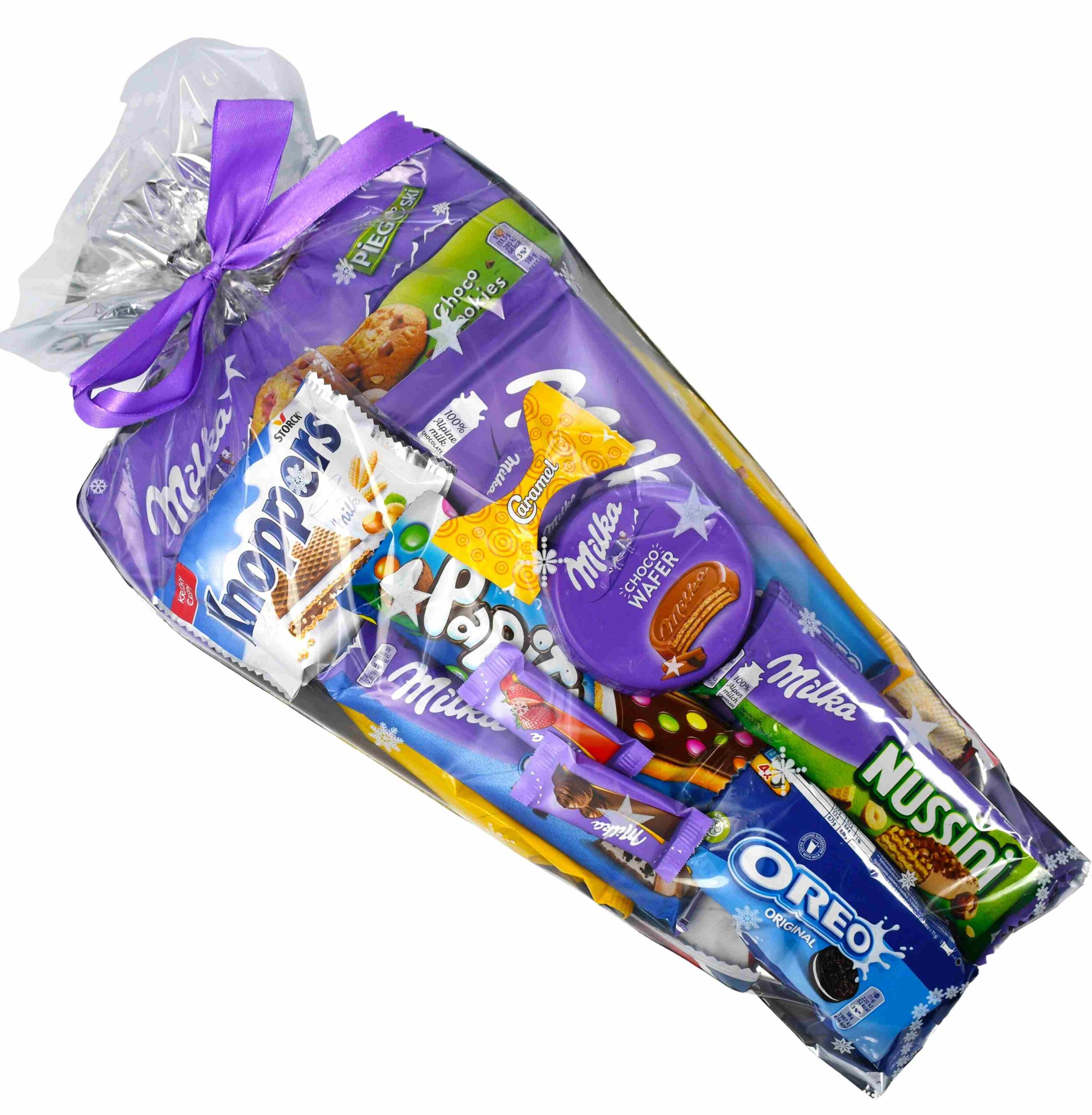 Prezent na Mikołaja paczka słodyczy Milka pod choinkę na prezent