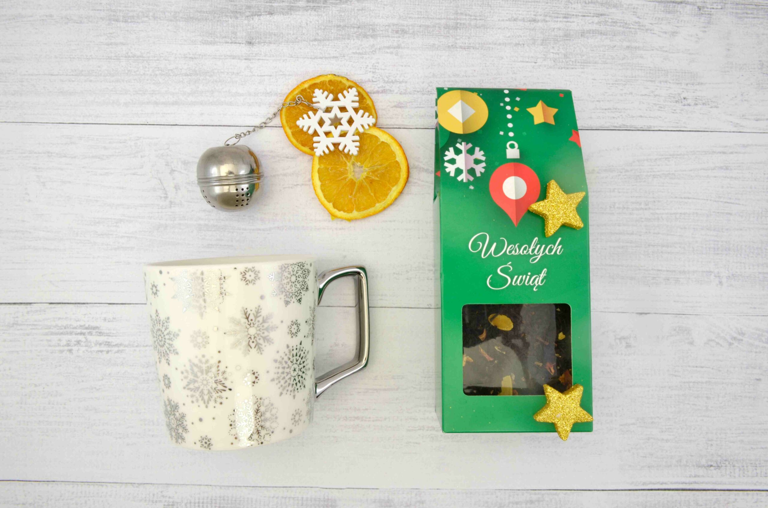 Zestaw prezentowy z herbatą na Święta herbata kubek