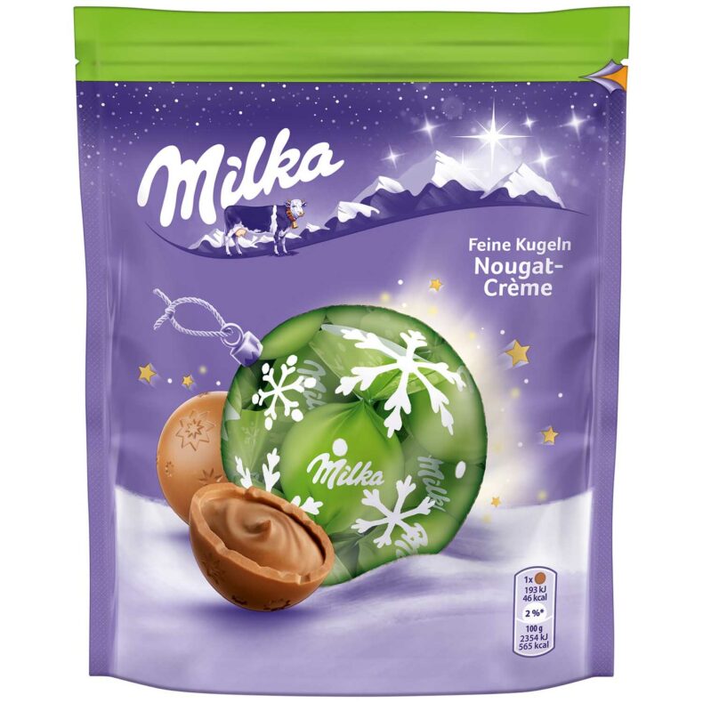 Cukierki świąteczne Milka Bonbons nugatowe 90g z Niemiec