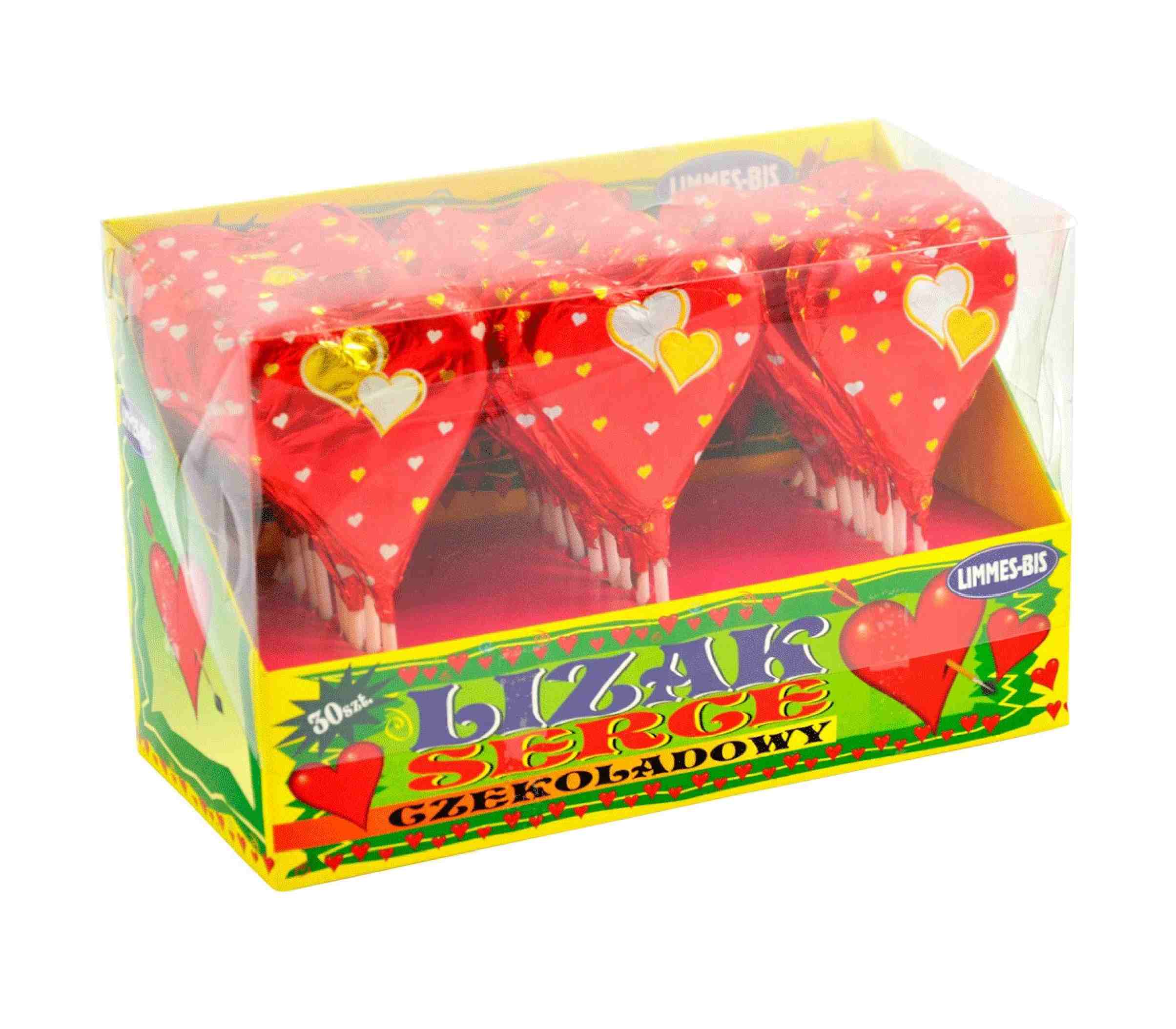 Czekoladki lizak czekoladowe lizaki serce na Walentynki 30 szt x 21g
