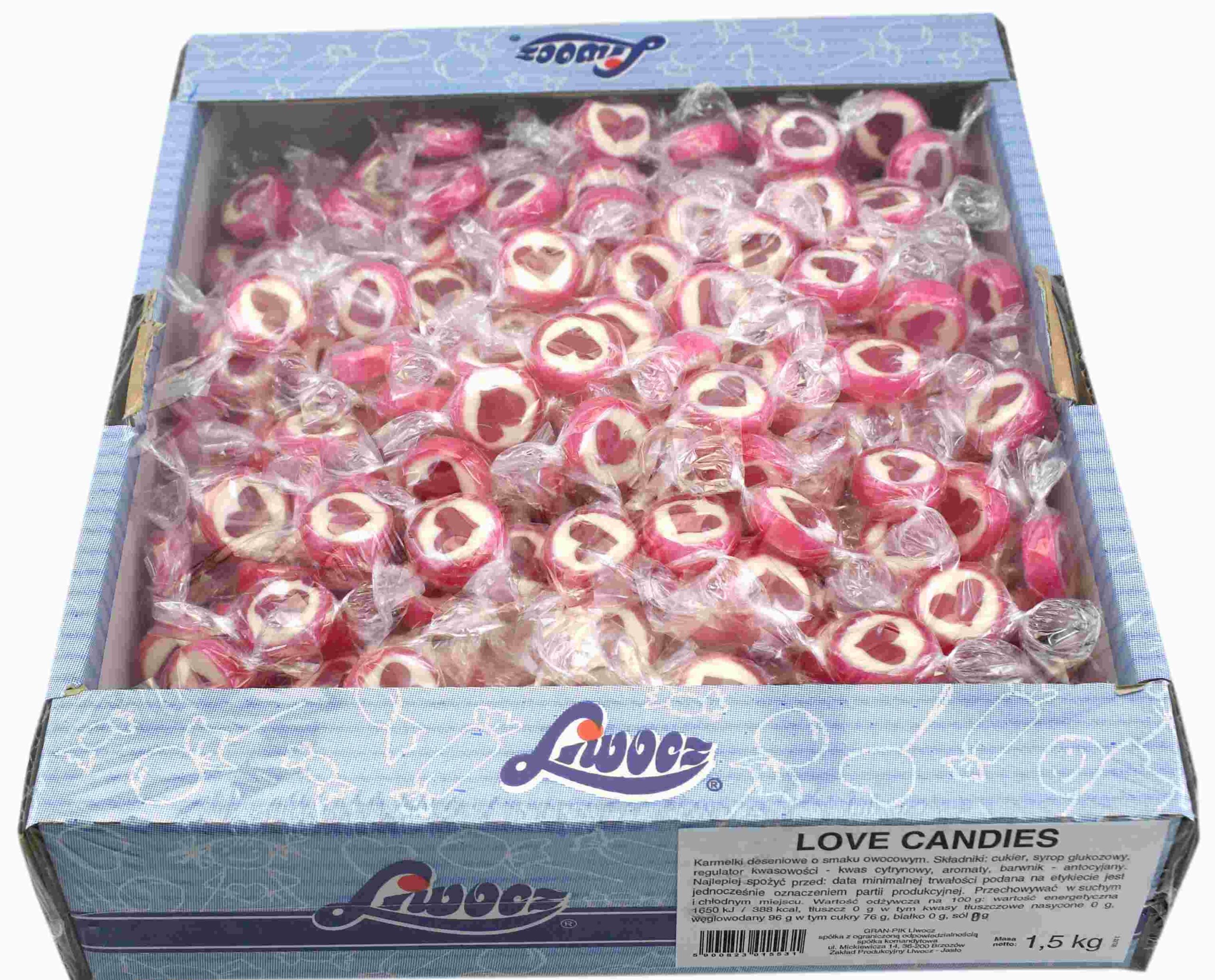 Cukierki karmelki owocowe z serduszkiem Liwocz Love Candies serce 1,5kg