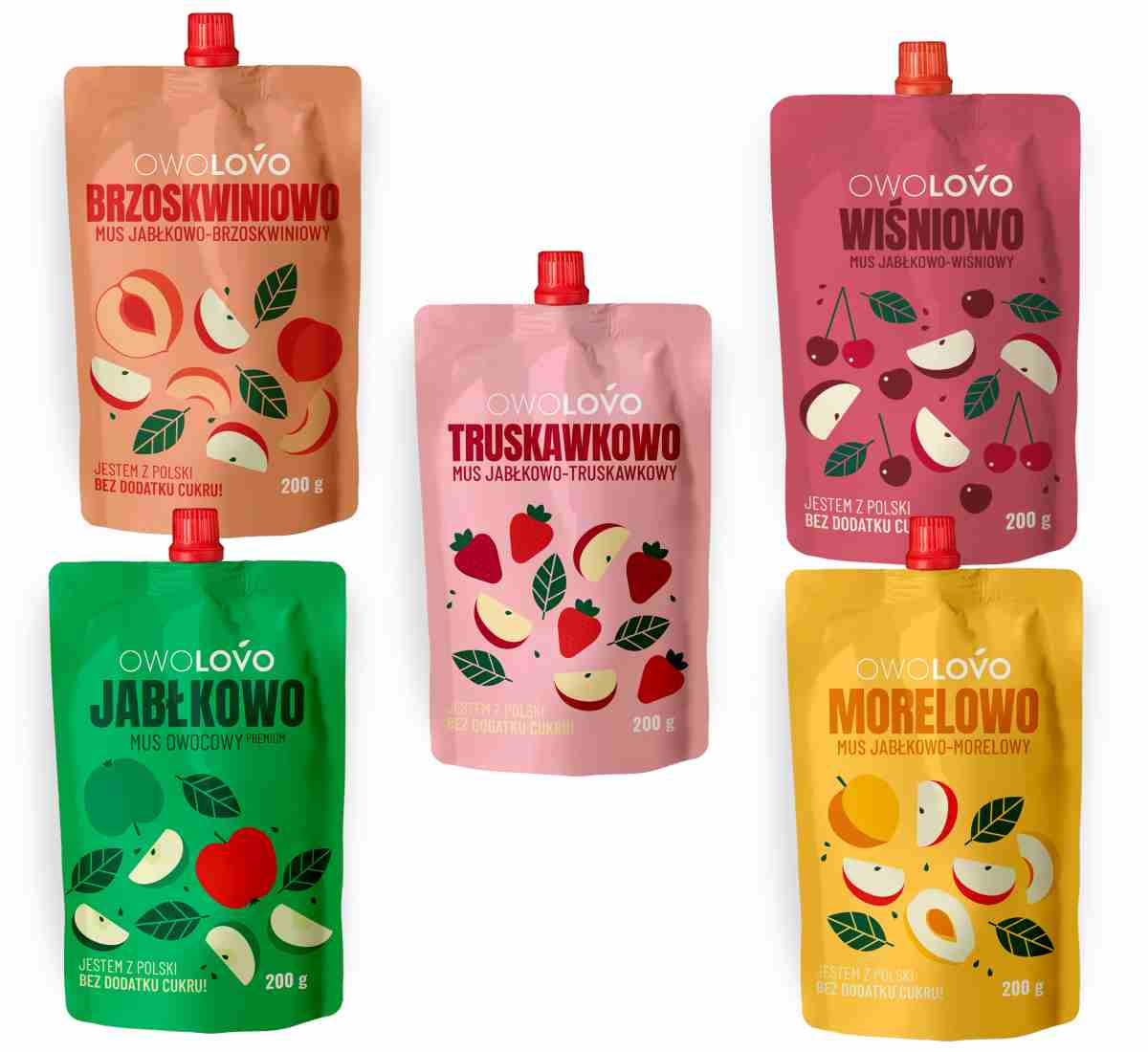 Zestaw mix smaków mus Owolovo bez cukru 5szt x 200g