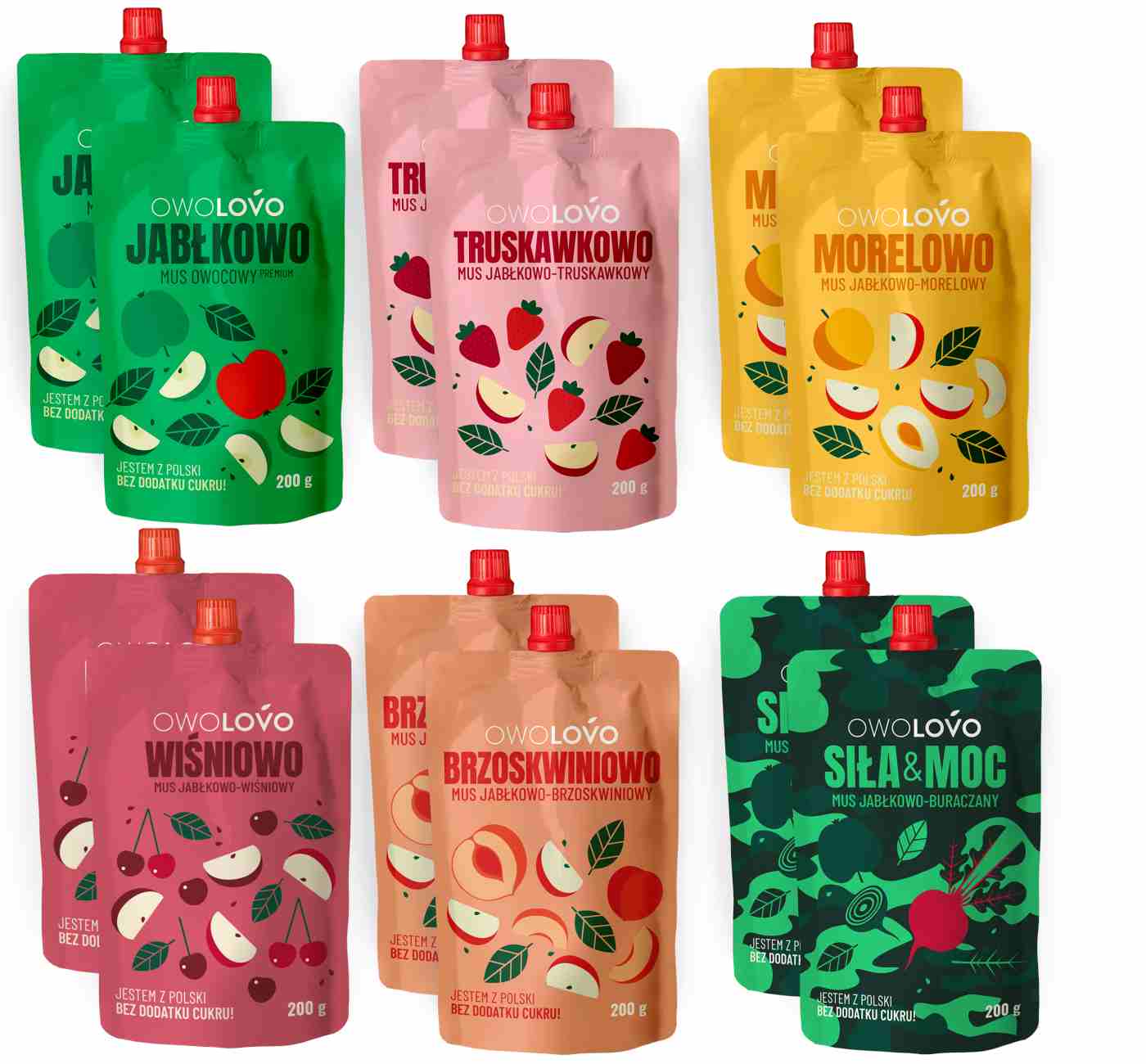 Zestaw mix smaków mus Owolovo bez cukru dla dzieci 12 szt x 200g