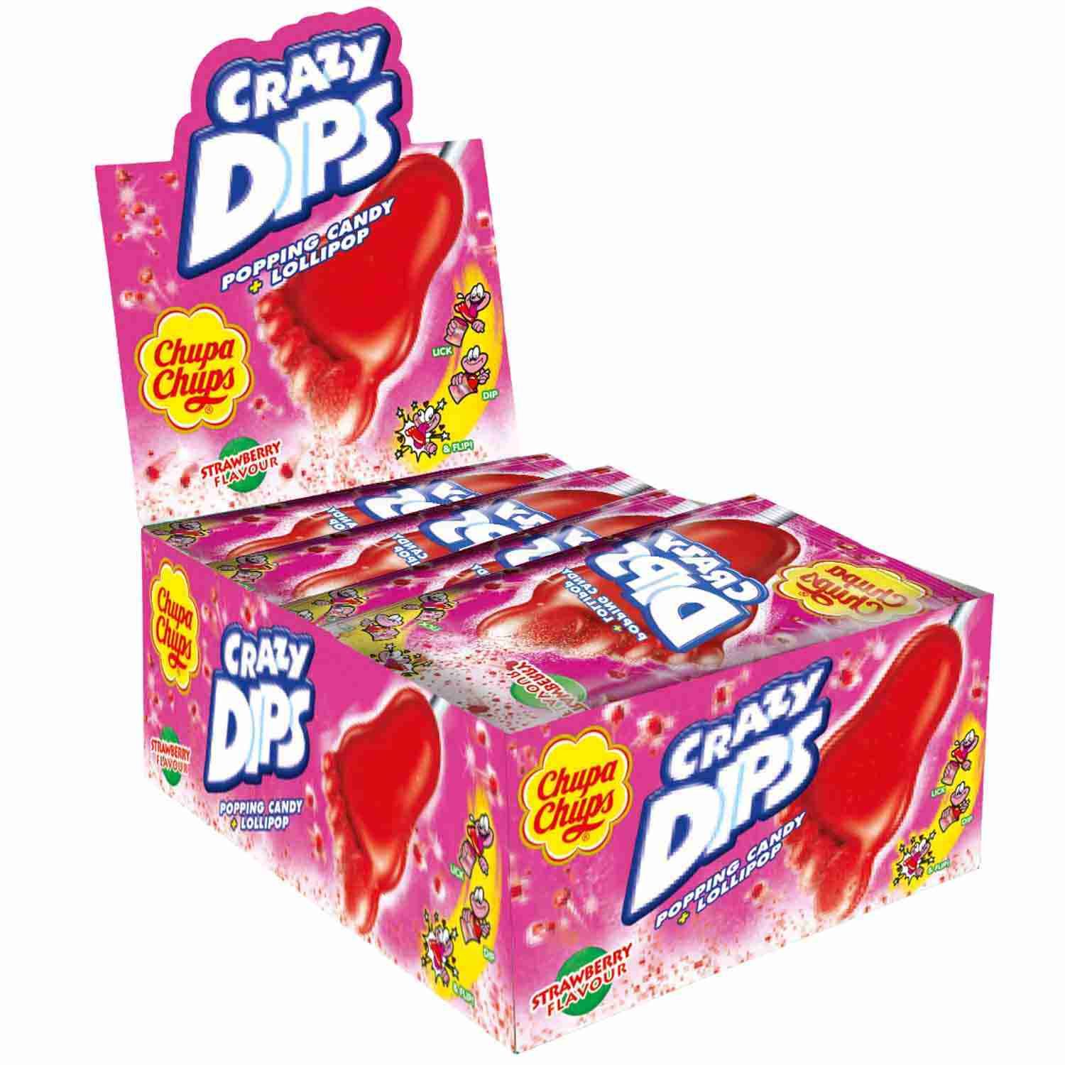 Owocowe lizaki z proszkiem Chupa Chups Crazy Dips truskawka 14g x 24 szt
