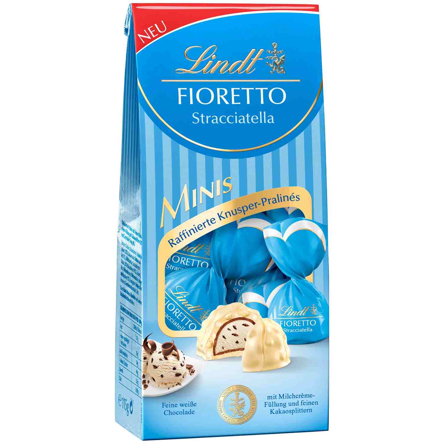 Pralinki czekoladki Lindt Fioretto Stracciatella Minis 115g z Niemiec
