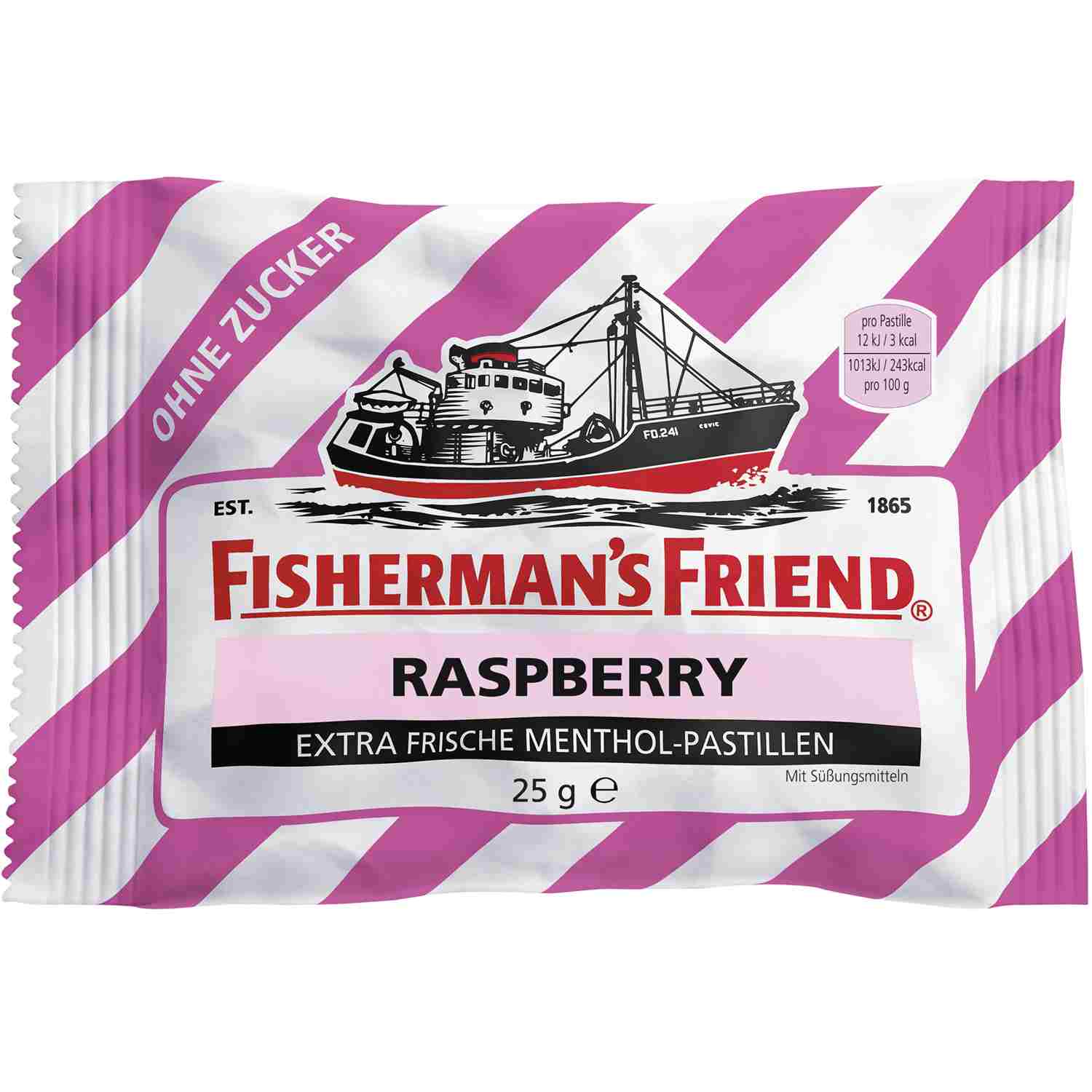 Pastylki malinowe miętowe Fisherman's Friend bez cukru 25g z UK