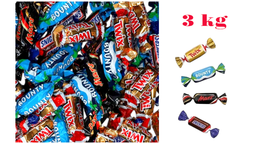 Cukierki Mars Twix Snicers MIX Miniaturki 3kg DE CELEBRATIONS BOUNTY