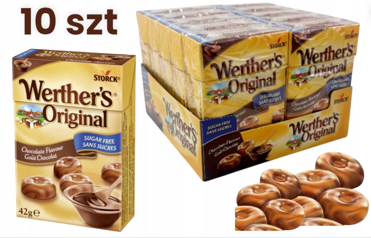 Werther"s Original bez cukru Cukierki czekoladowe 10 x 42g KARMELKI mleczne