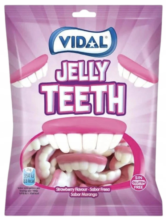 Vidal Żelki Truskawkowe Jelly Teeth Zęby Szczęki Na Halloween Szczęka 90g