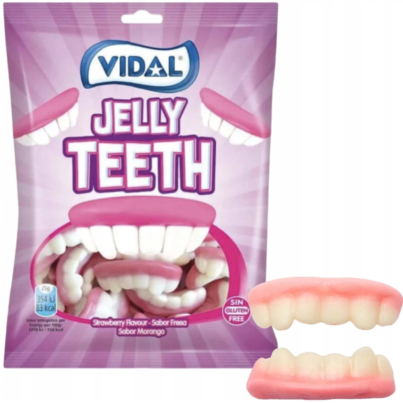 Vidal Żelki Truskawkowe Jelly Teeth Zęby Szczęki Na Halloween Szczęka 90g