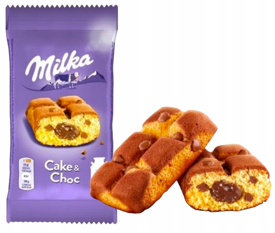 Milka Cake &Choc Biszkopt Nadziewany z kawałkami czekolady Ciastka 3szt 35g