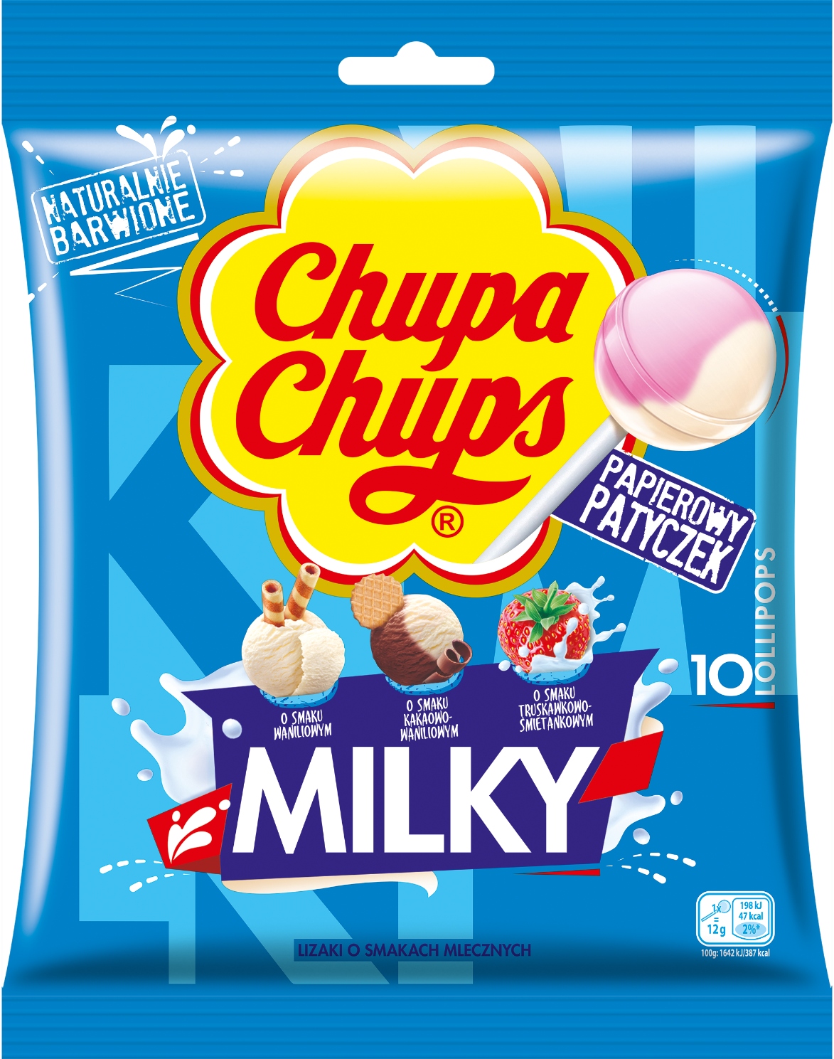 Chupa Chups Milky Lizaki Mleczne Mix Waniliowe Truskawkowe Lizak 10szt 120g