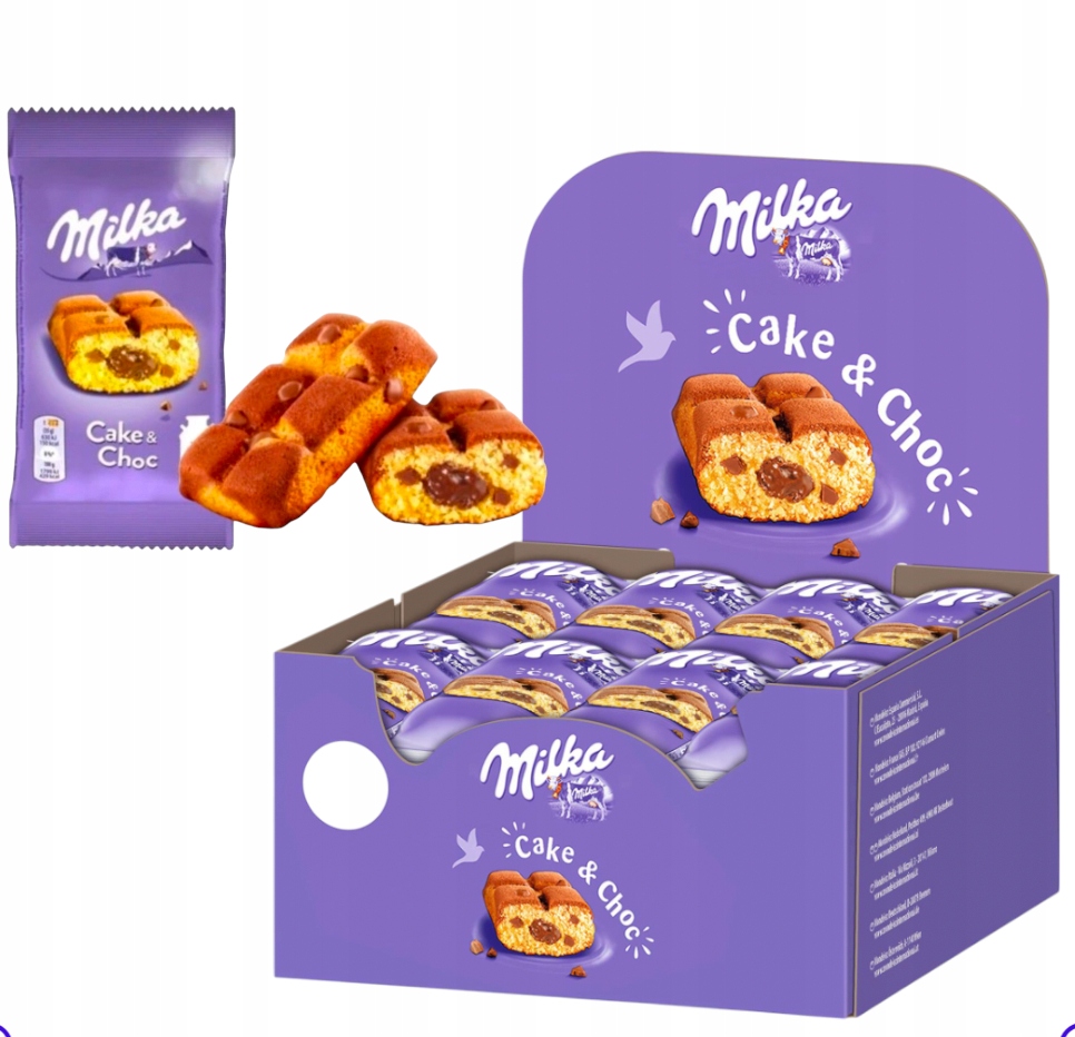 Milka Cake&Choc Biszkopt z nadzieniem i kawałkami czekolady Ciastka 24x35g