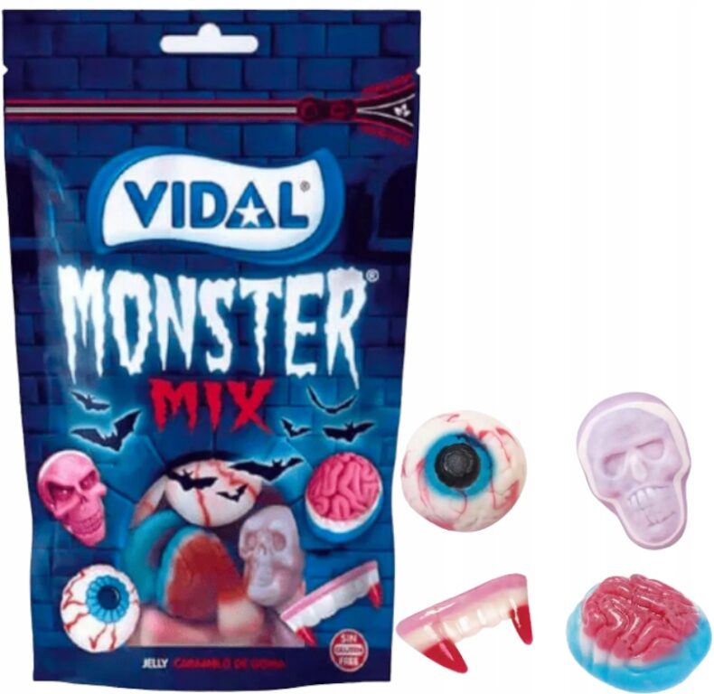 Vidal Monster Mix Żelki Na Halloween Oczy Czaszki Mózgi Szczęka Wampir 180g