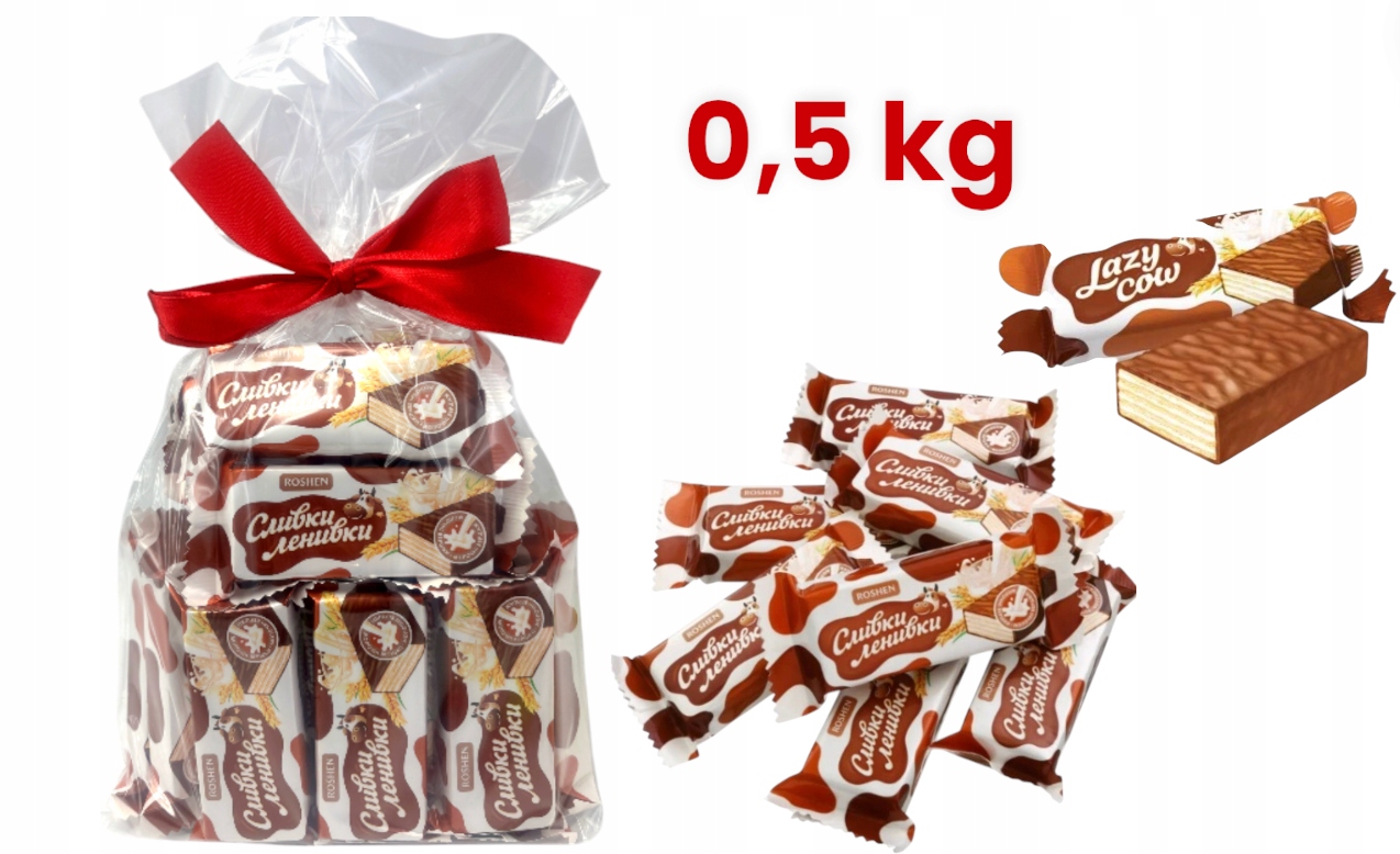 Roshen Wafelki Lazy Cow Batoniki Czekoladzie Mleczne Kakaowe Wafelek 0,5 kg