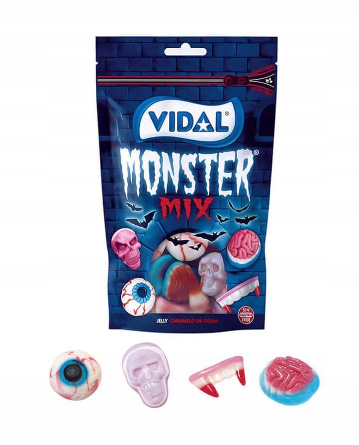Vidal Monster Mix Żelki Na Halloween Oczy Czaszki Mózgi Szczęka Wampir 180g