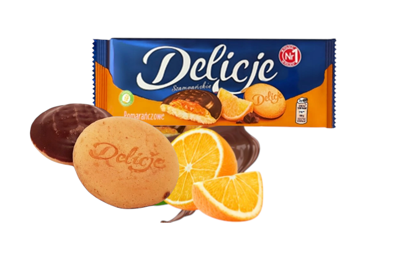 Mondelez Delicje Szampańskie Pomarańcz Biszkopty z Galaretką Ciastko 147g