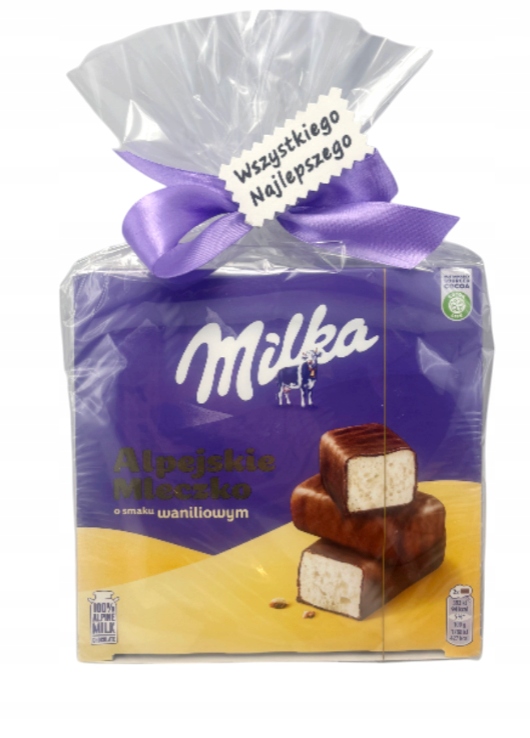 Milka Waniliowe Alpejskie Mleczko urodziny imieniny Mlecznej Prezent 330g