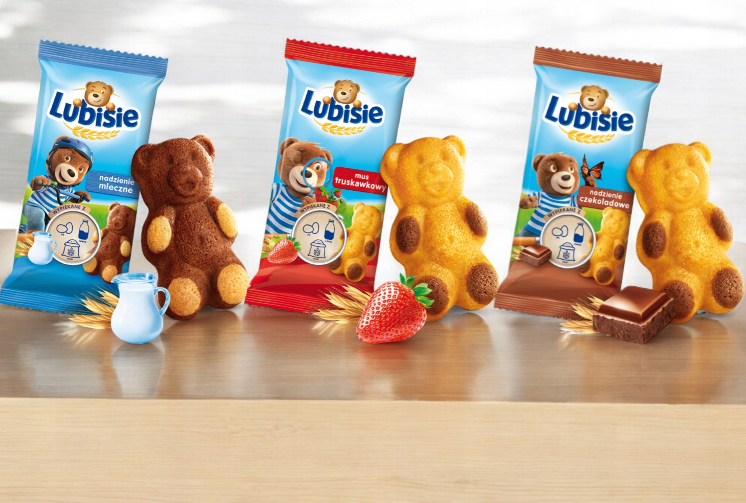 Lubisie Truskawka Biszkop Mleczne Czekoladowe ZESTAW Lubiś 3x30g CIASTKA