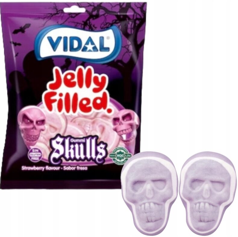 Vidal Jelly Filled Żelki Truskawkowe Czaszki Na Halloween Czaszka 90g