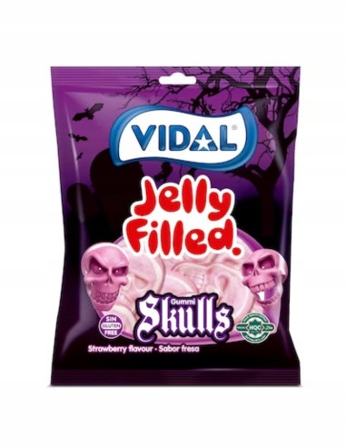 Vidal Jelly Filled Żelki Truskawkowe Czaszki Na Halloween Czaszka 90g
