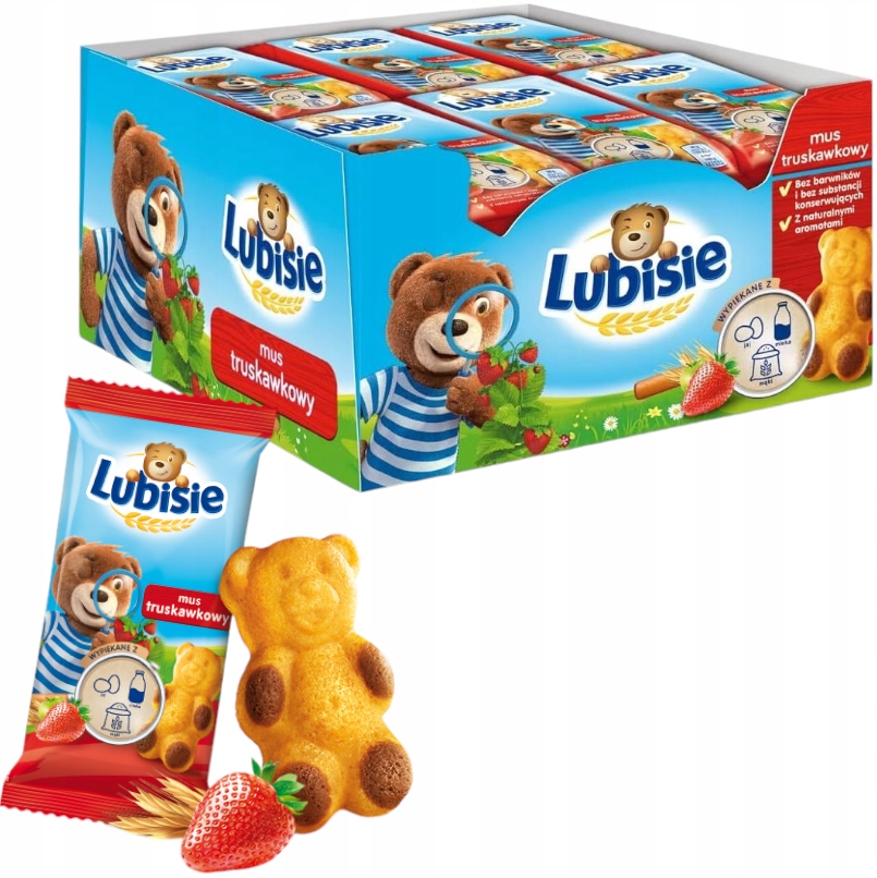 Lubisie Ciastka Biszkoptowe Nadzienie Truskawkowe Biszkopt Miś Lubiś 24x30g