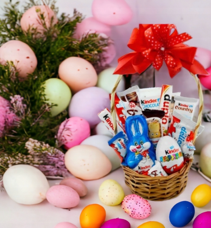 Zestaw Wielkanocny koszyk Kinder Jajko Królik Słodycze Święta Wielkanoc