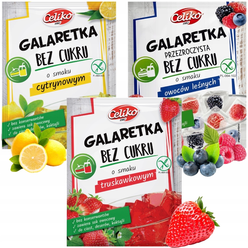 Celiko Zestaw Galaretka Truskawkowa Cytrynowa Owoce Leśne Bez Cukru 3x14g