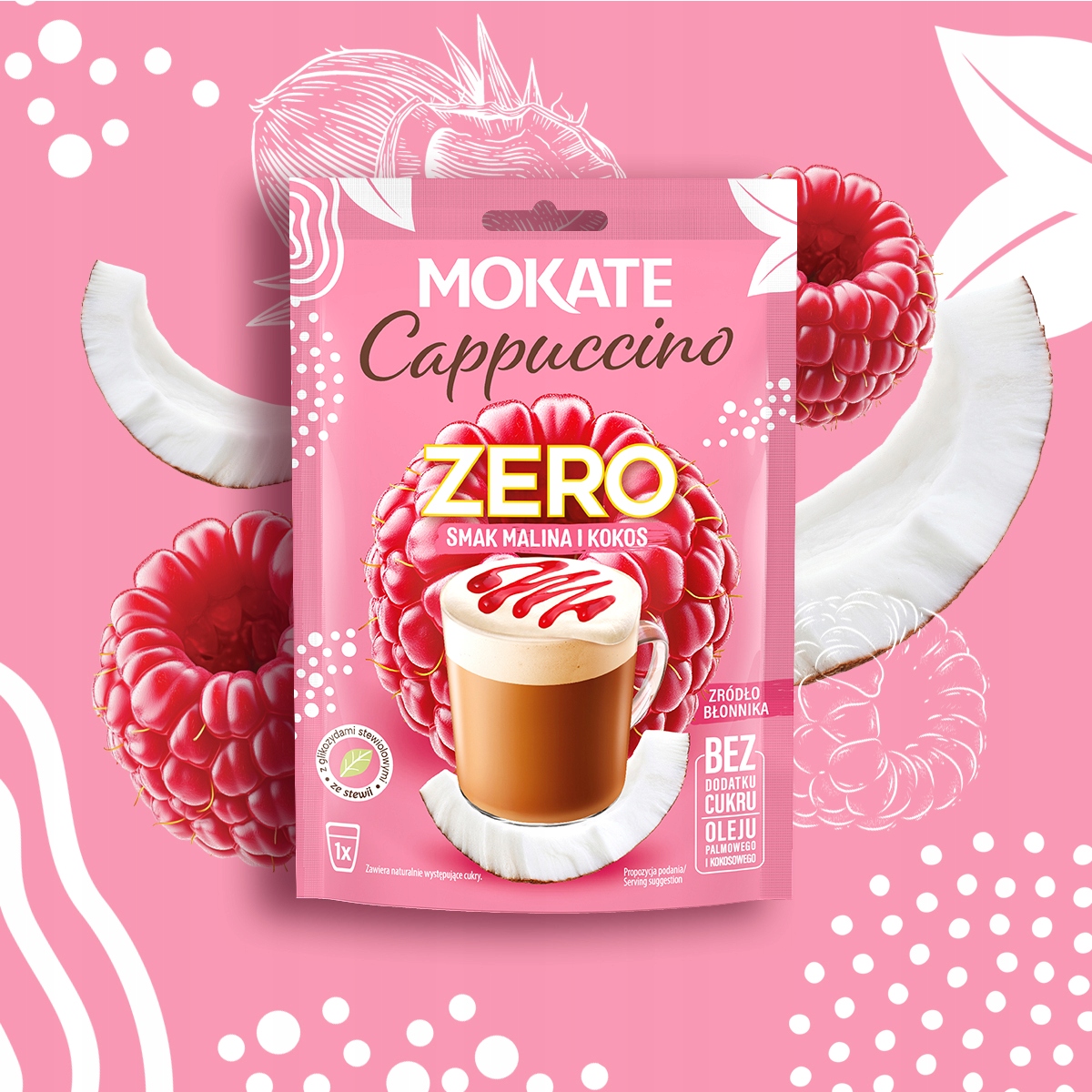 Mokate Cappuccino Zero Kawa Rozpuszczalna Napój Malina Kokos Bez Cukru 20g