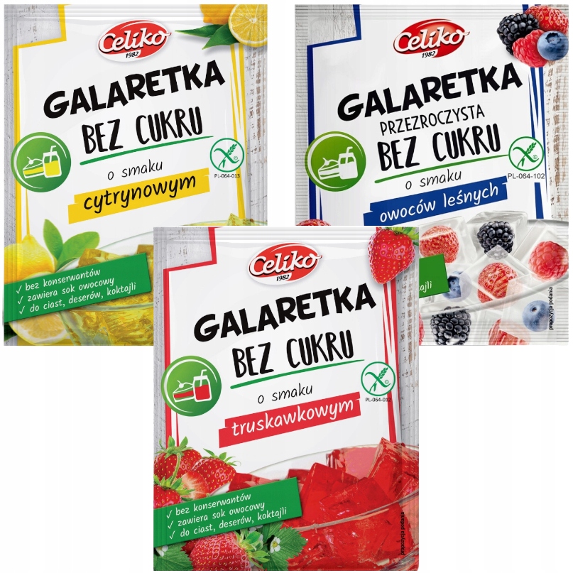 Celiko Zestaw Galaretka Truskawkowa Cytrynowa Owoce Leśne Bez Cukru 3x14g