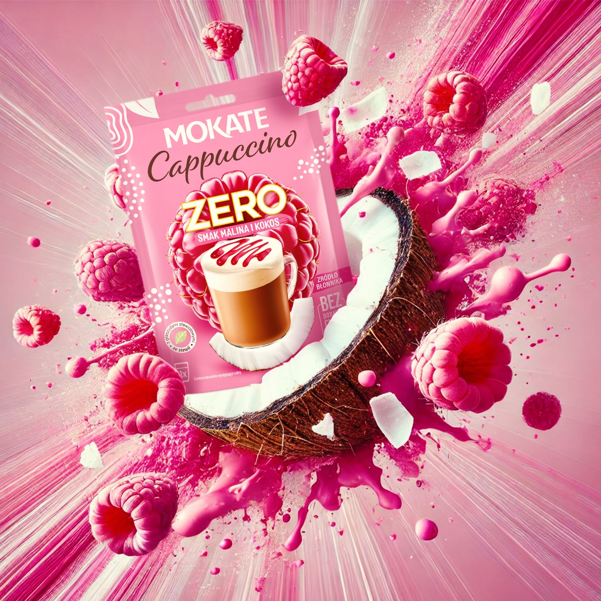 Mokate Cappuccino Zero Kawa Rozpuszczalna Napój Malina Kokos Bez Cukru 20g