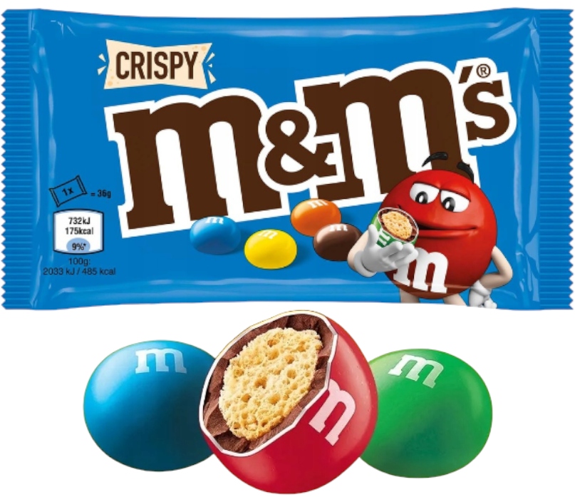 Cukierki M&M's Crispy Drażetki Czekoladowe Ciasteczkowe Draże Czekolada 36g