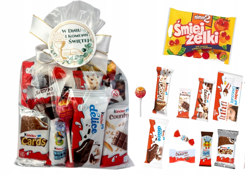 Prezent SŁODYCZE Kinder zestaw słodycze dla dzieci paczka na Komunię świętą komunia