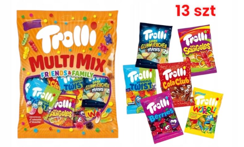 Żelki Trolli Mini MIX Rodzinny Multi Mix 13 saszetek paczka dla dzieci