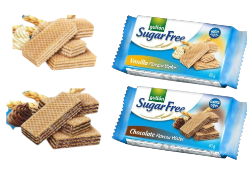 Gullón Sugar Free Zestaw Wafle Nadziewane Czekolada Wanilia Bez Cukru 2x60g