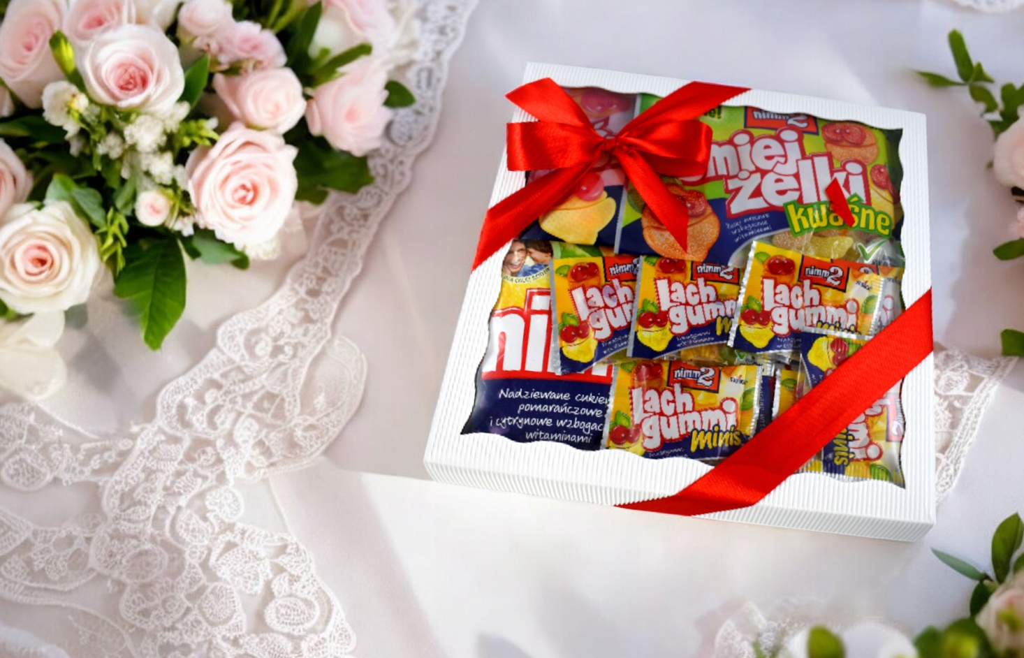 Zestaw żelków Prezentowy w pudełku Słodycze ŻELKI Haribo Nimm2 Trolli mini