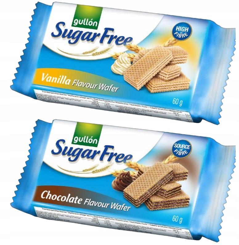 Gullón Sugar Free Zestaw Wafle Nadziewane Czekolada Wanilia Bez Cukru 2x60g