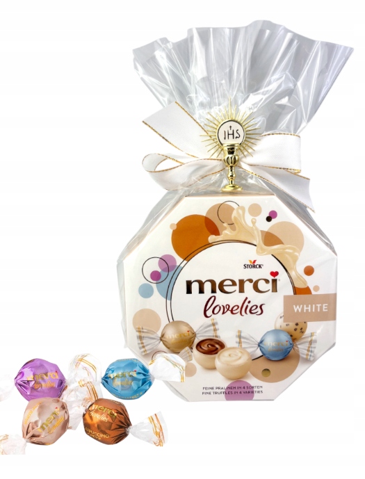 Bombonierka Praliny Merci Lovelies White Dla dziecka Pierwsza komunia 185g