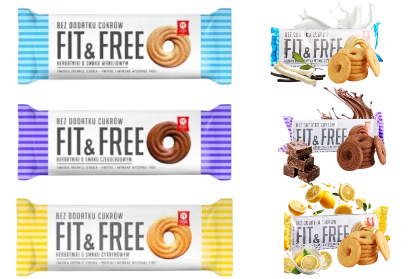 Fit & Free Cukry Nyskie Ciastka Bez cukru 3x120g cukrzyków diabetyków