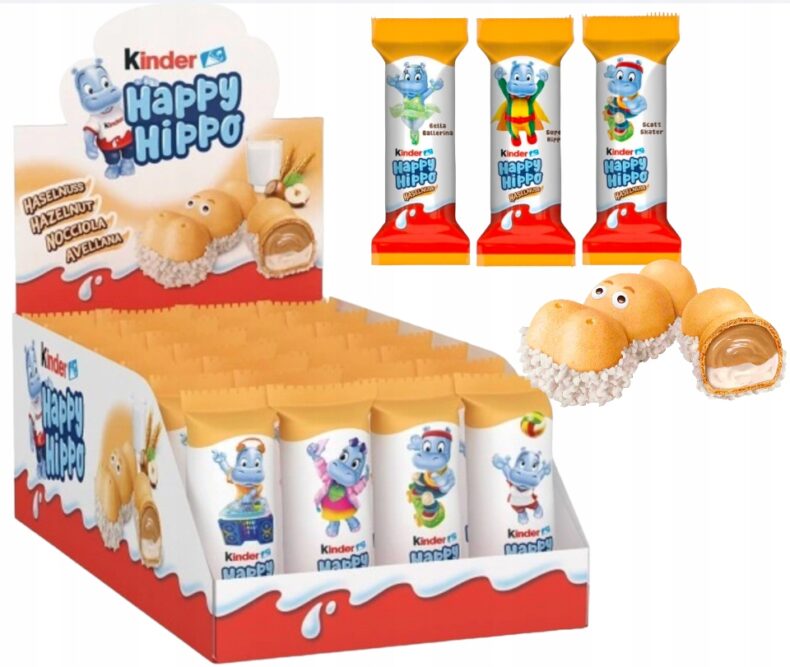 Batoniki Kinder Happy Hippo orzechowe 28 szt hipcie wafelek białe orzechowe