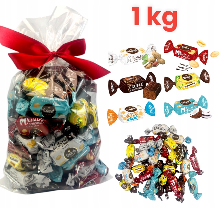 Wawel Cukierki Michałki Klasyczne Białe Kokos SŁODYCZE 1kg MIX TRUFLA