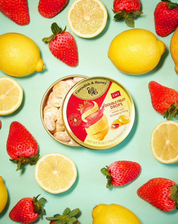 Cukierki Cavendish Drops Cytryna Truskawka Landrynki Nadziewane 175g DE
