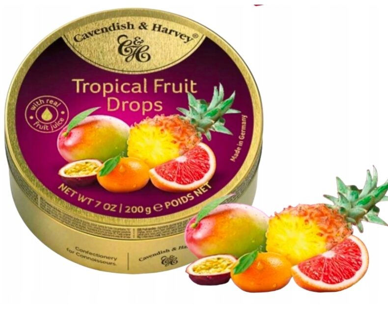 Cukierki Cavendish Tropical Fruit Landrynki Owocowe w puszce Mix 200g DE