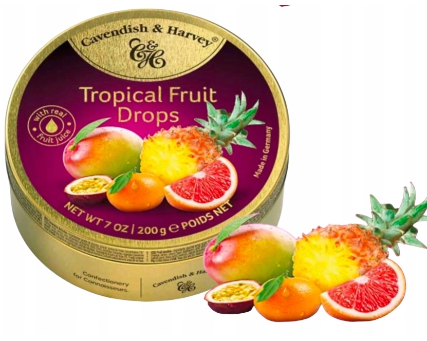 Cukierki Cavendish Tropical Fruit Landrynki Owocowe w puszce Mix 200g DE