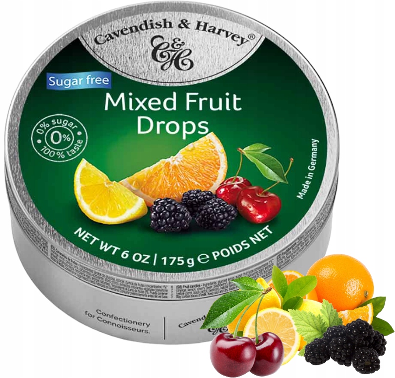 Cukierki Cavendish Mixed Fruit Drops Landrynki Owocowe Bez cukru 175g DE